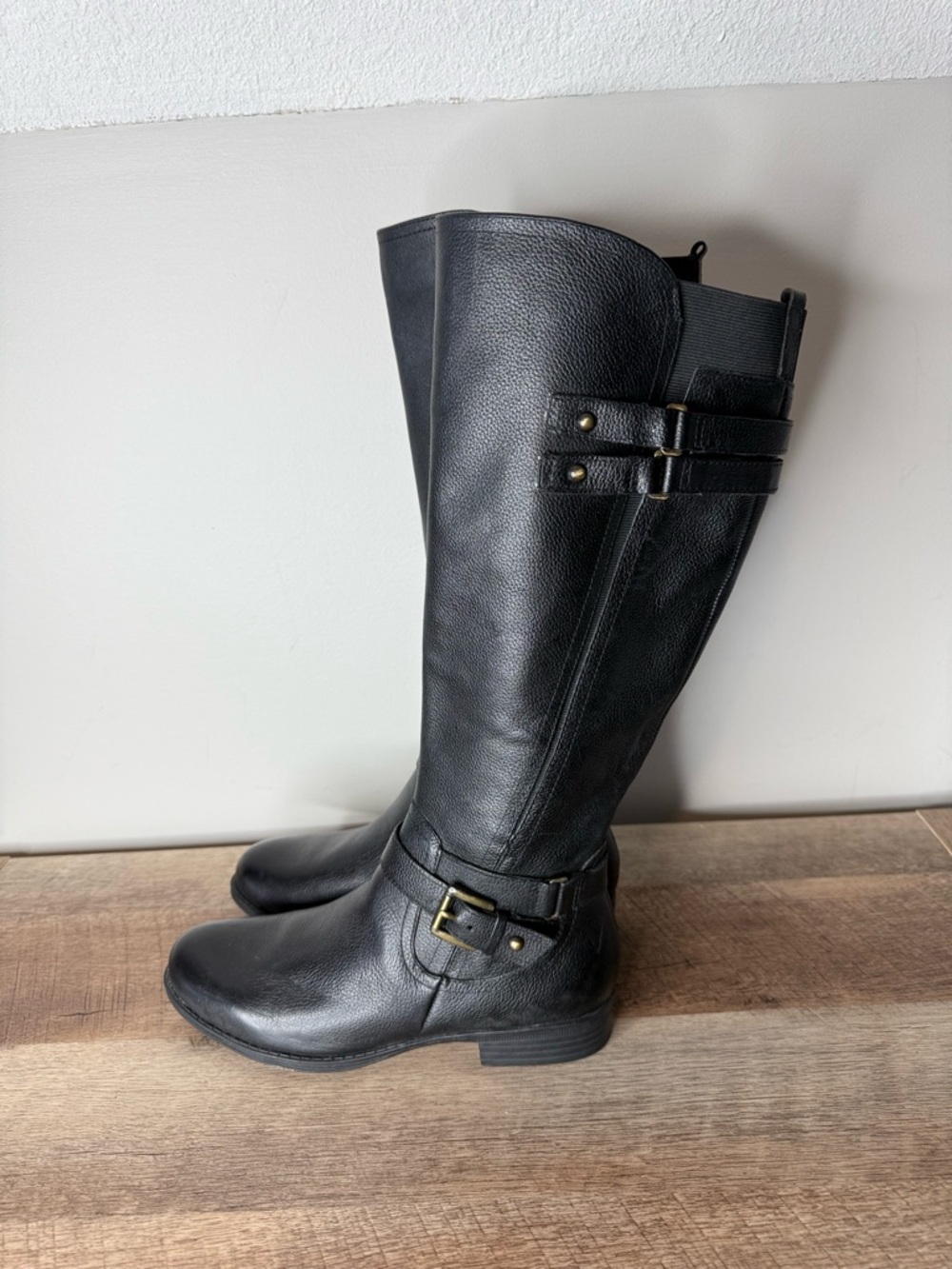 NATURALIZER New Jessie High Shaft Leather Riding Boots Black Buckle Zipper 7.5 - Picture 2 of 14